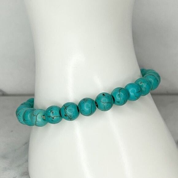 Faux Turquoise Bubble Beaded Stretch Bracelet - Picture 1 of 7